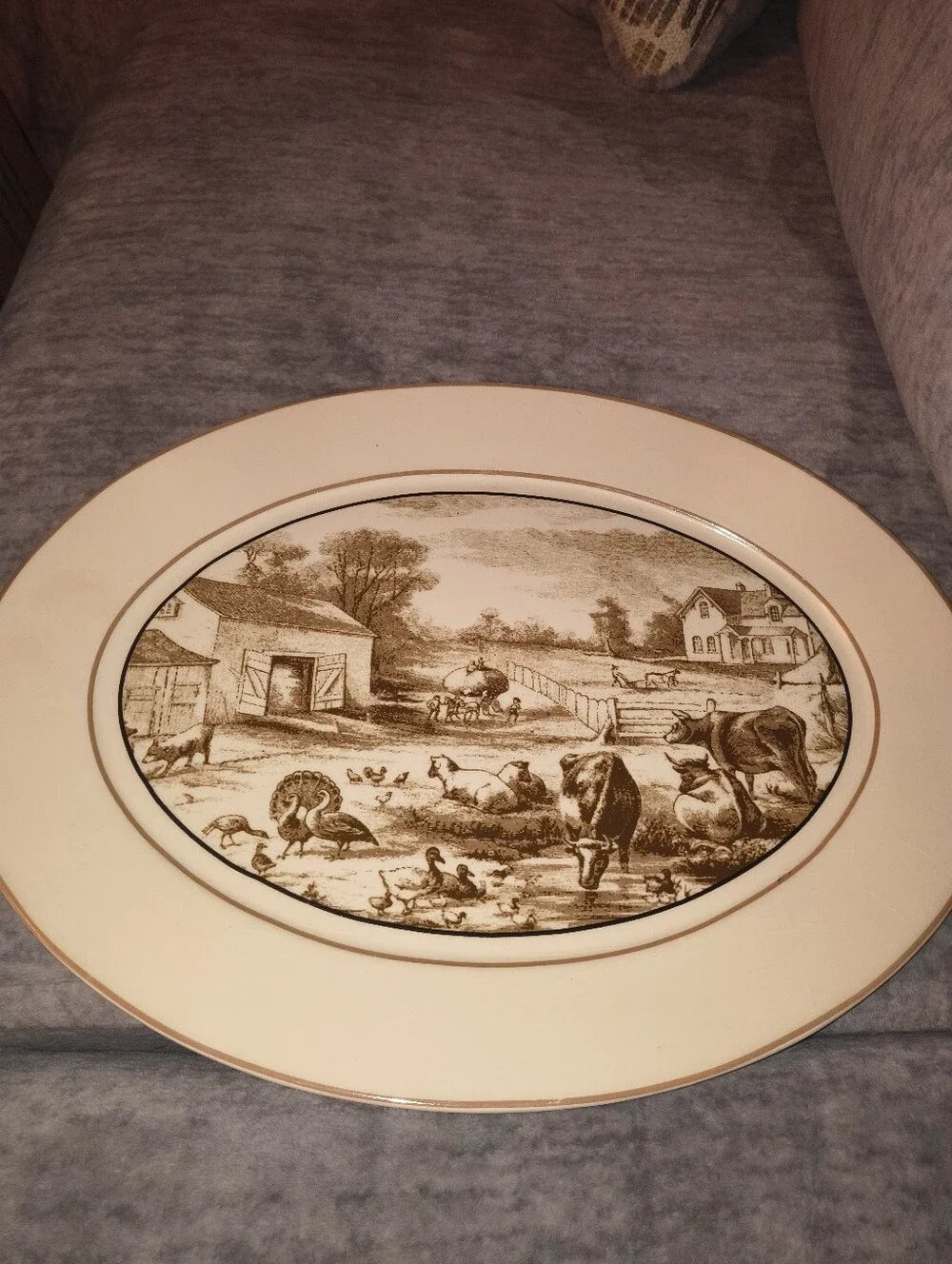 Classic Farm Scene Decorative Dinner Plate in Cream and Brown